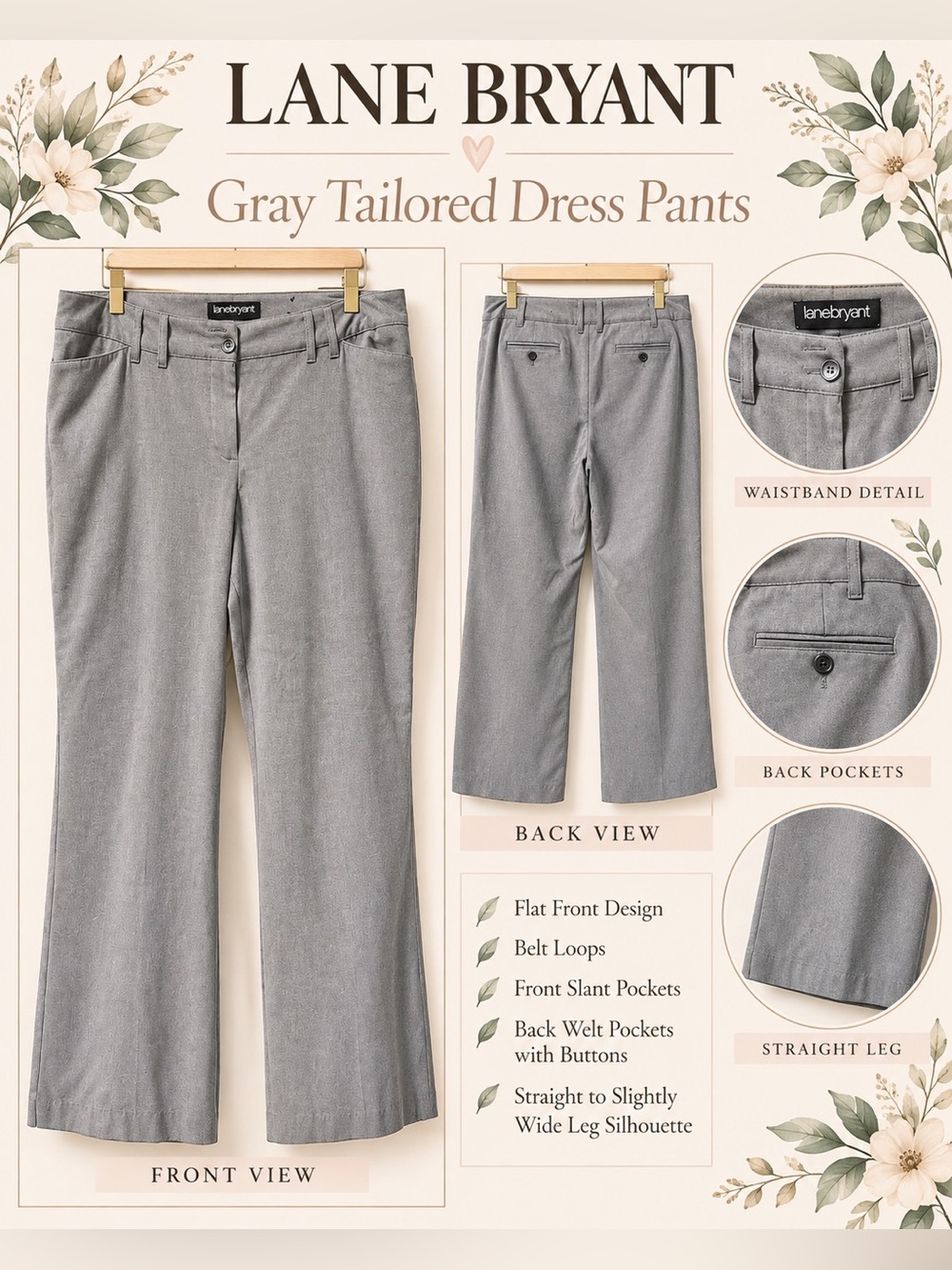 Lane Bryant Gray Dress Pants 18P Petite Stretch Straight Leg Career Work Pants